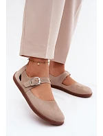 Kožené semišové baleríny Barefoot s páskem model 22125873 béžové - Zazoo