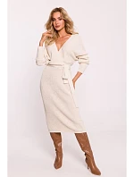 M810 Svetrové šaty s výstrihom do V - slonovinová kosť
