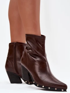 Dámske kovbojské čižmy Abrielle - na stĺpikovom podpätku, hnedé