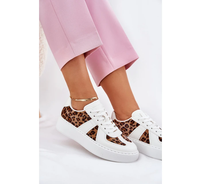 Sneakersy Damskie Z Panterką Na Platformie Białe Nativira