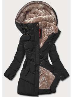 Čierna dámska prešívaná zimná bunda (2M-963)