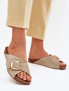 Kožené Pantofle Se Zlatou  Pistácie model 21702507 - Maciejka