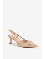 Dámské sandály na podpatku s ozdobným Nude model 22028011 - Boto