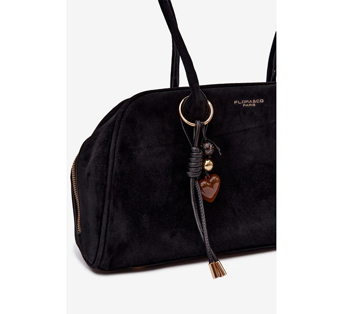 Eko semišová kabelka s přívěskem Černá Noelia