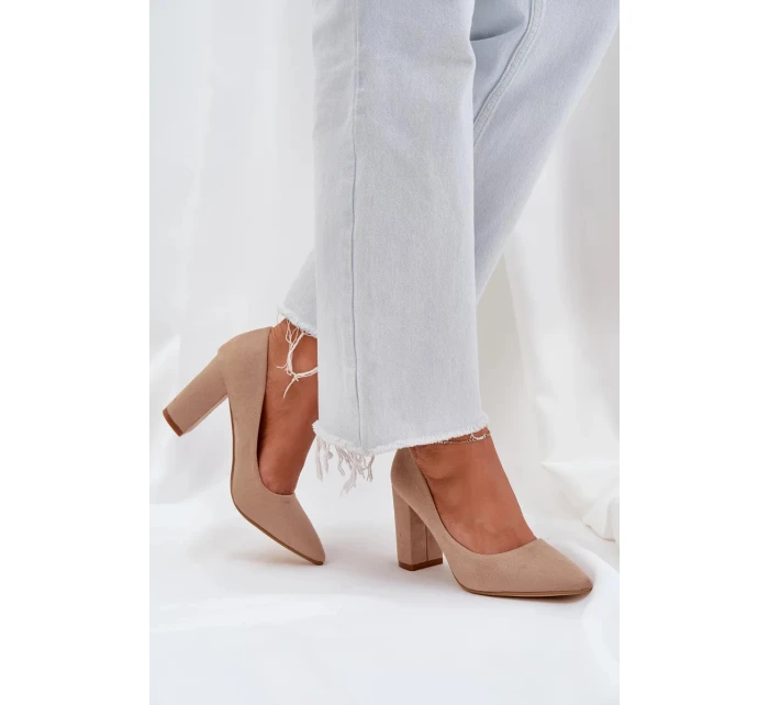 Dámske semišové lodičky na podpätku Florena - tmavobéžové Dámske semišové lodičky na podpätku Florena - tmavobéžové