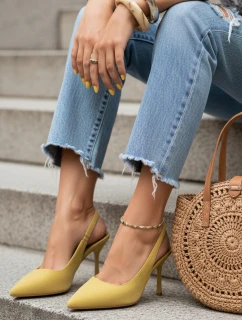 Dámske semišové čižmy s otvoreným podpätkom žlté FashionStreet ZY1383