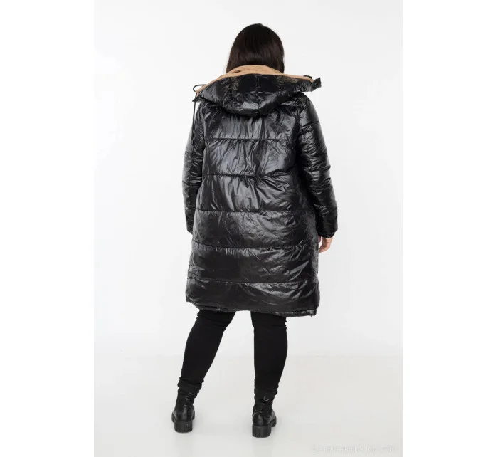 Čierno-béžová hrubšia obojstranná dámska zimná bunda (V767)