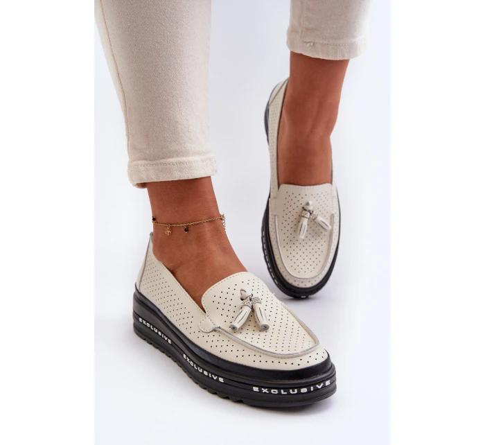 Dámské kožené mokasíny na platformě béžové model 21656089 - EVENTO