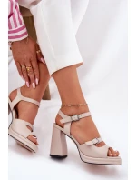 Skórzane Sandały Damskie Na Słupku Vinceza 77110 Beżowe