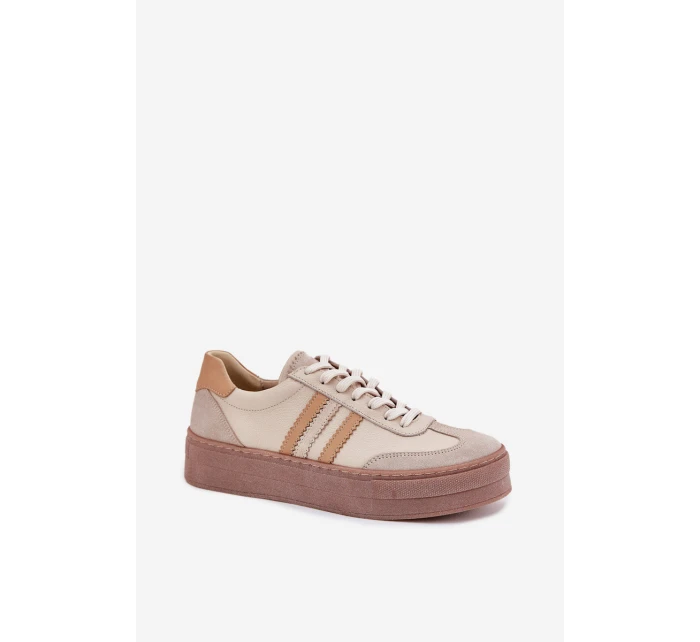 Dámské Kožené Tenisky Na Platformě model 21698641 Béžové - Zazoo