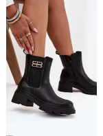 Dámské kotníkové boty se zlatým detailem zateplené černé model 21710118 - Boto Dámské kotníkové boty se zlatým detailem zateplené černé model 21710118 - Boto