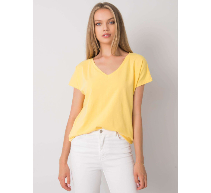 Žlté bavlnené tričko s výstrihom do V