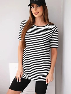 Dámsky viskózový pruhovaný komplet s krátkymi rukávmi a šortkami čierny