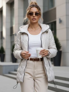 Dámska prešívaná prechodná bunda s kapucňou svetlo sivá FashionStreet TY5610