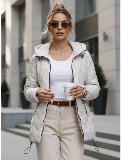 Dámska prešívaná prechodná bunda s kapucňou svetlo sivá FashionStreet TY5610