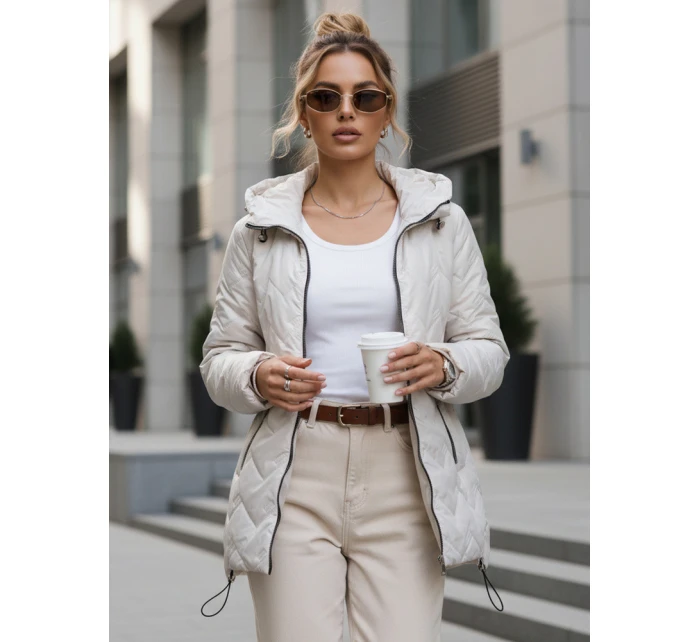 Dámska prešívaná prechodná bunda s kapucňou svetlo sivá FashionStreet TY5610