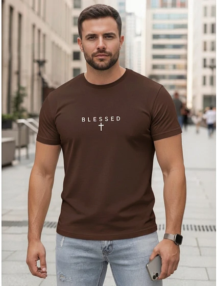 Koszulka męska bawełniana z nadrukiem brązowa model 22214534 - FashionStreet