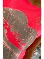 Blúzka s potlačou pier ružová neónová