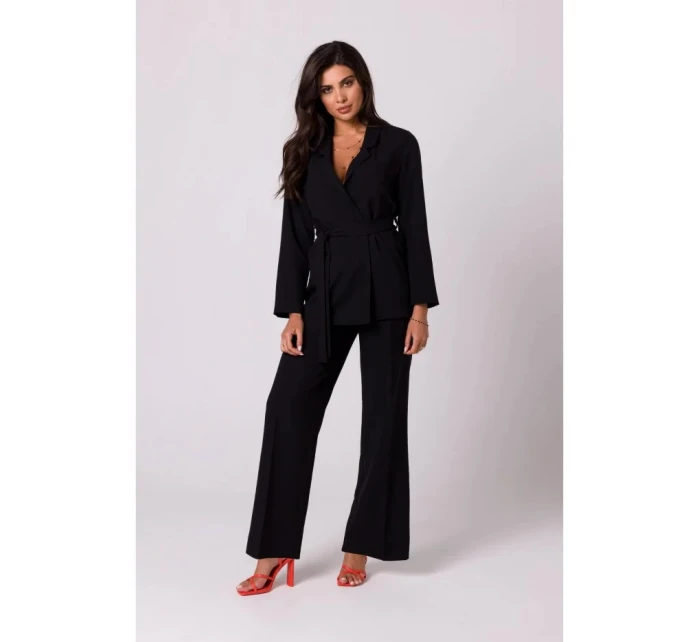 Dámske sako s opaskom na zaväzovanie B253 Black - BeWear