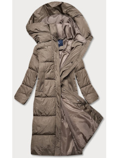 Béžová dámska zimná bunda s kapucňou (AG1-J9091)