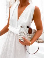 Mušelínové dámské šaty v ecru barvě se výstřihem model 20119951 - Moon Mušelínové dámské šaty v ecru barvě se výstřihem model 20119951 - Moon