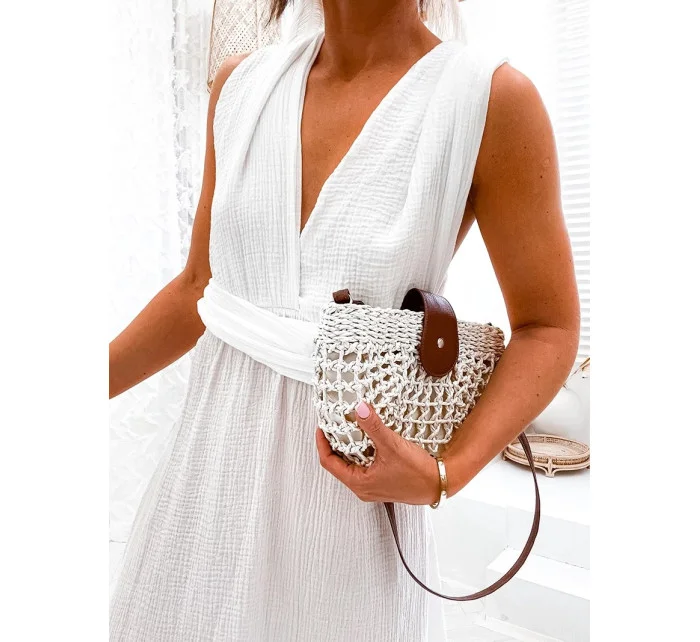 Mušelínové dámské šaty v ecru barvě se výstřihem model 20119951 - Moon Mušelínové dámské šaty v ecru barvě se výstřihem model 20119951 - Moon