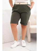 Dámské bavlněné šortky Plus Size s páskem khaki