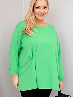 Dámska blúzka plus size s bavlnou, dlhými rukávmi a volánmi svetlozelená