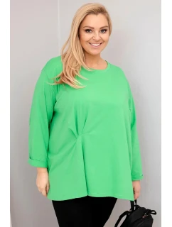 Dámská blůza plus size s bavlnou a dlouhým rukávem a nařasením světle zelená