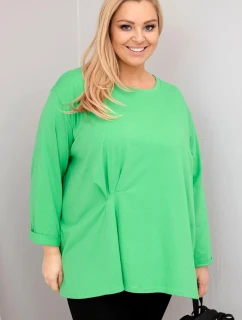 Dámska blúzka plus size s bavlnou, dlhými rukávmi a volánmi svetlozelená