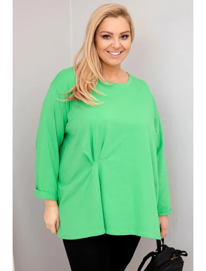 Dámska blúzka plus size s bavlnou, dlhými rukávmi a volánmi svetlozelená Dámska blúzka plus size s bavlnou, dlhými rukávmi a volánmi svetlozelená