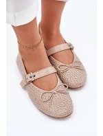 Zdobené baleríny s mašlí a páskem béžové model 21699662 - Boto