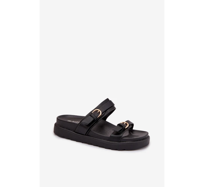 Dámské pantofle se pásky a zlatými sponami Černé model 22032154 - Boto