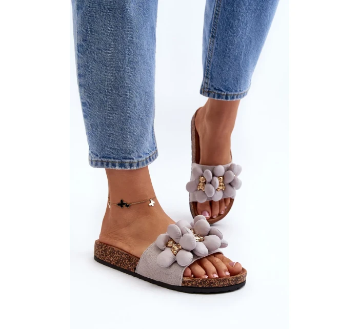 Dámské pantofle s ozdobami šedá Bunlia Dámské pantofle s ozdobami šedá Bunlia