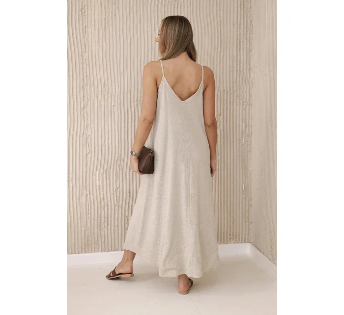 Mušelínové šaty na ramínka tmavě béžová