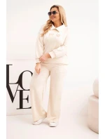 Dámske Plus veľkosť Butterfly Set so širokými nohami a golierom béžová