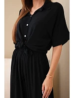 Dámský viskózový model 22185769 komplet se širokými kalhotami černý - K-Fashion