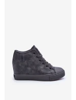 Trampki Skórzane Damskie Na Koturnie Big Star MM274005 Szare Trampki Skórzane Damskie Na Koturnie Big Star MM274005 Szare