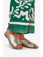 Kožené Sandály Na Plochém Podpatku S Ozdobou model 21686752 Zlaté - Laura Messi