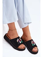 Kožené Semišové Dámské Pantofle s Ozdobou na Platformě Vinceza 66942 Černé