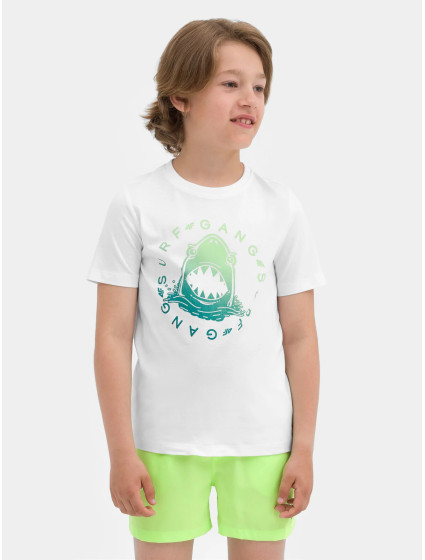 Chlapčenské tričko s potlačou 4FJSS23TTSHM283-10S biele - 4F