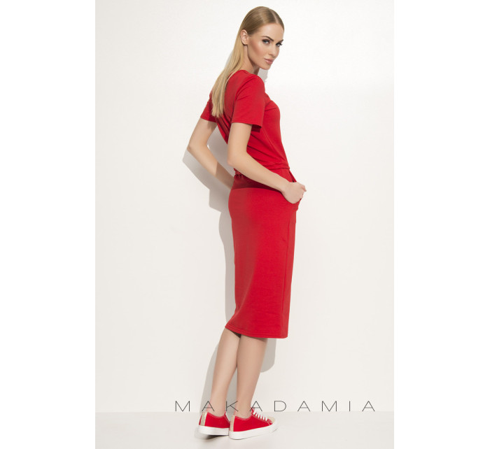 Dámske šaty na denné nosenie so zaväzovaním v páse červené - Červená - Makadamové