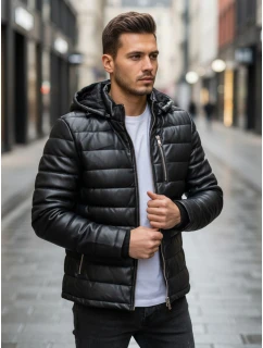 Pánska zimná prešívaná kožená bunda čierna FashionStreet TX5116