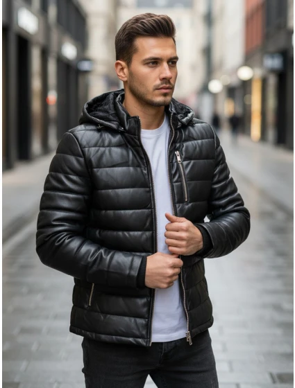 Pánska zimná prešívaná kožená bunda čierna FashionStreet TX5116
