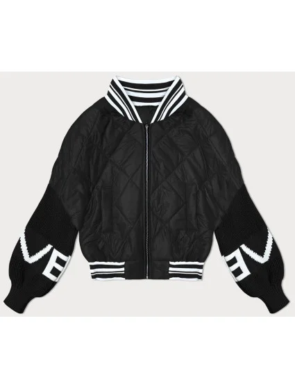 Čierna dámska bunda bomber so svetrovými rukávmi (2439) Čierna dámska bunda bomber so svetrovými rukávmi (2439)