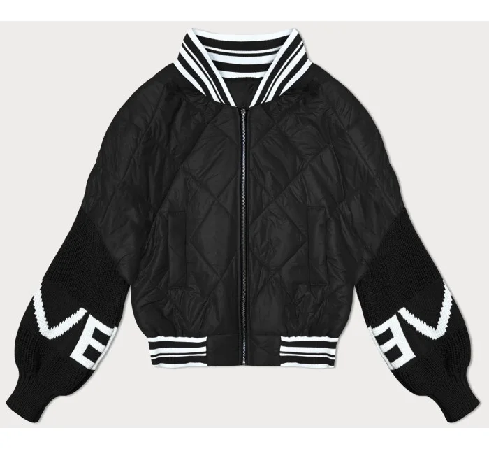 Čierna dámska bunda bomber so svetrovými rukávmi (2439) Čierna dámska bunda bomber so svetrovými rukávmi (2439)