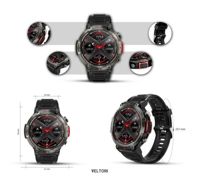 VELTORI VT140-1 Smartwatch Čierny silikónový remienok VELTORI VT140-1 Smartwatch Čierny silikónový remienok