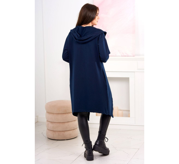 Dlhý kabát s kapucňou tmavo modrý