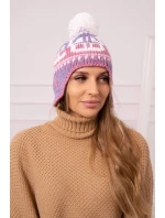 Rosa dámska čiapka s bambulou K368 fialová+biela+tmavoružová