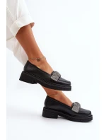 Dámské kožené mokasíny s ozdobným páskem model 21652553 Černé - Zazoo